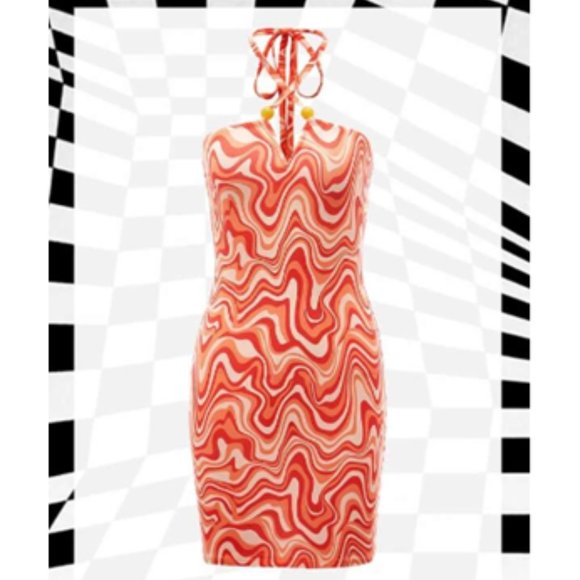 Source Unknown Dresses & Skirts - NWOT Retro Print Backless Halter BodyCon Dress Size 6 (Med) Y2K R…